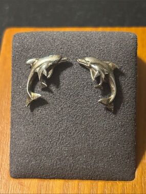 Vintage Dolphin Mama and Dolphin Calf Stud Earrings by Sunwest Silver
